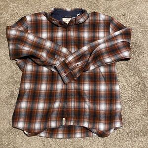 Weatherproof Brown and Blue Plaid Button-Down Flannel Shirt